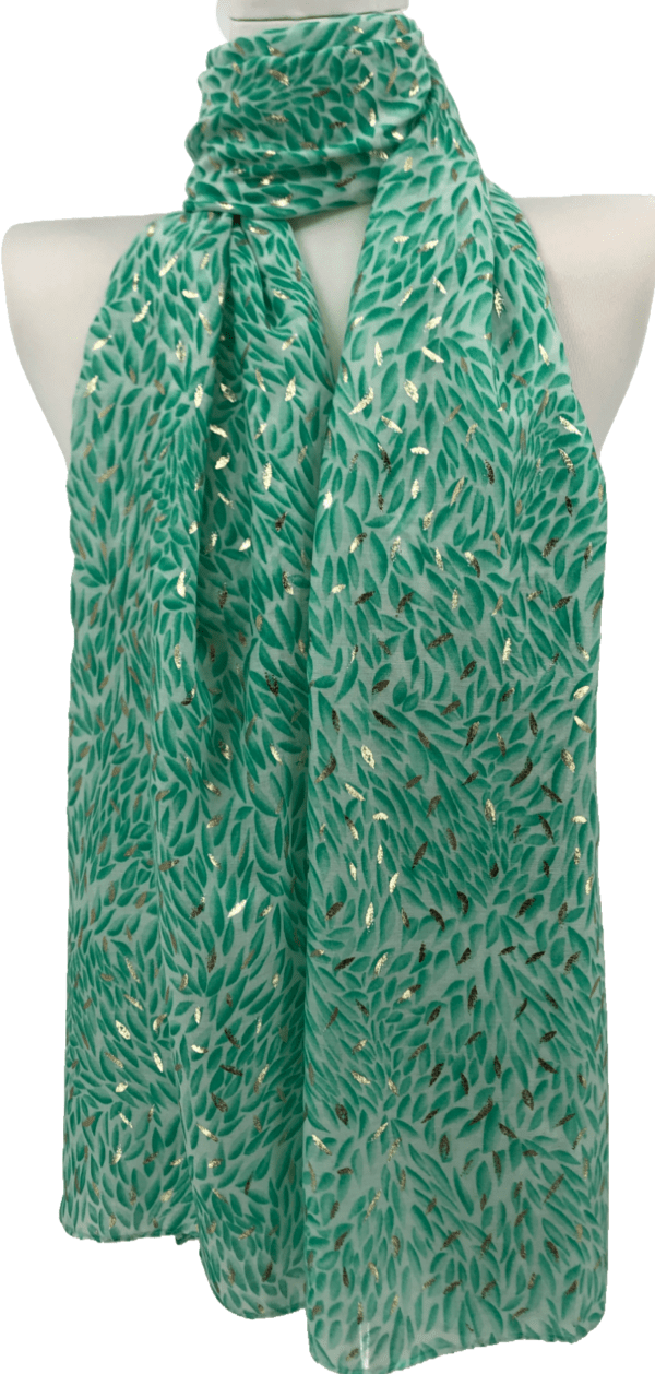 Y523- Foulard Feuilles détails dorés - vert-emeraude - sans-taille