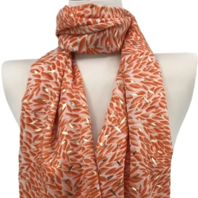 Y523- Foulard Feuilles détails dorés - orange - sans-taille
