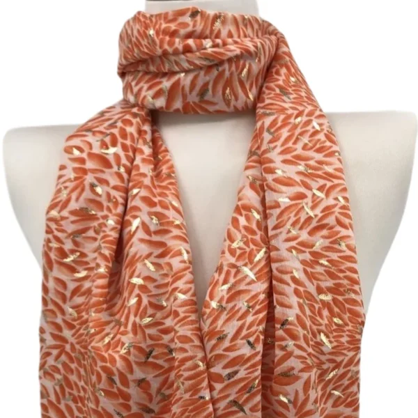 Y523- Foulard Feuilles détails dorés - orange - sans-taille