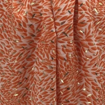 Y523- Foulard Feuilles détails dorés - orange - sans-taille
