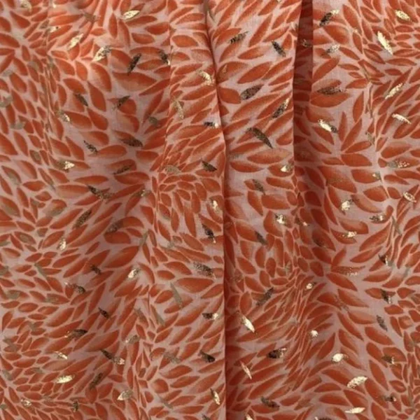Y523- Foulard Feuilles détails dorés - orange - sans-taille