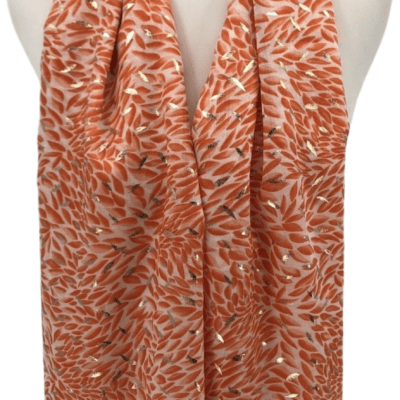 Y523- Foulard Feuilles détails dorés - orange - sans-taille