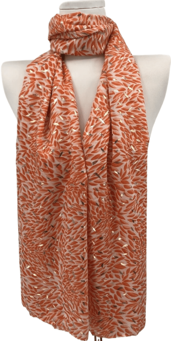 Y523- Foulard Feuilles détails dorés - orange - sans-taille
