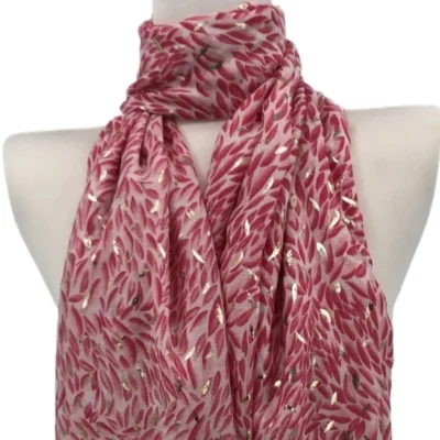 Y523- Foulard Feuilles détails dorés - rose-pale - sans-taille