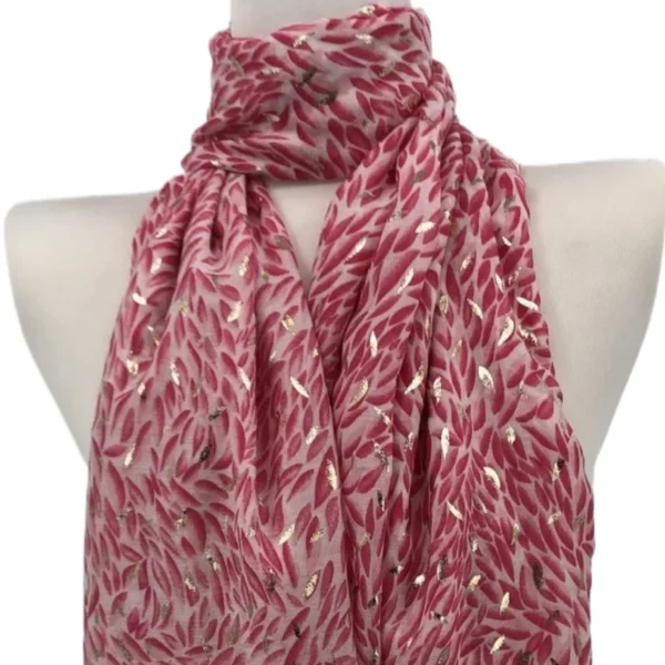Y523- Foulard Feuilles détails dorés - rose-pale - sans-taille