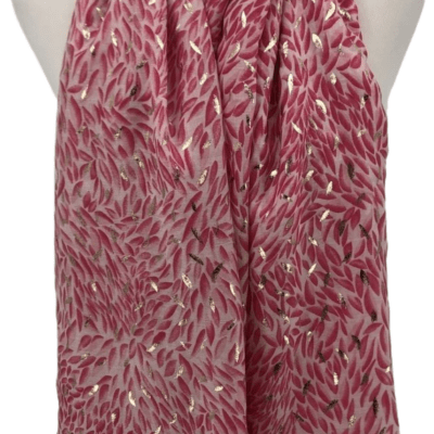 Y523- Foulard Feuilles détails dorés - rose-pale - sans-taille