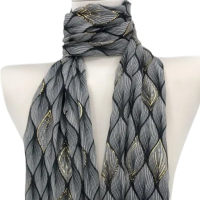 Y525- Foulard Feuilles détails dorés - noir - sans-taille
