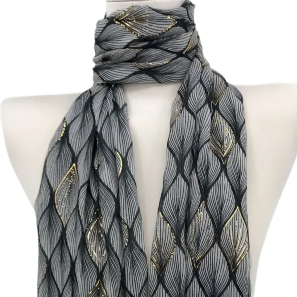 Y525- Foulard Feuilles détails dorés - noir - sans-taille