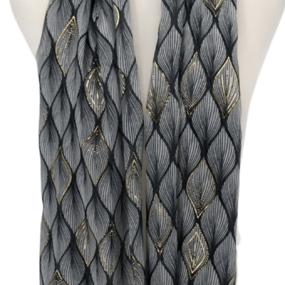 Y525- Foulard Feuilles détails dorés - noir - sans-taille