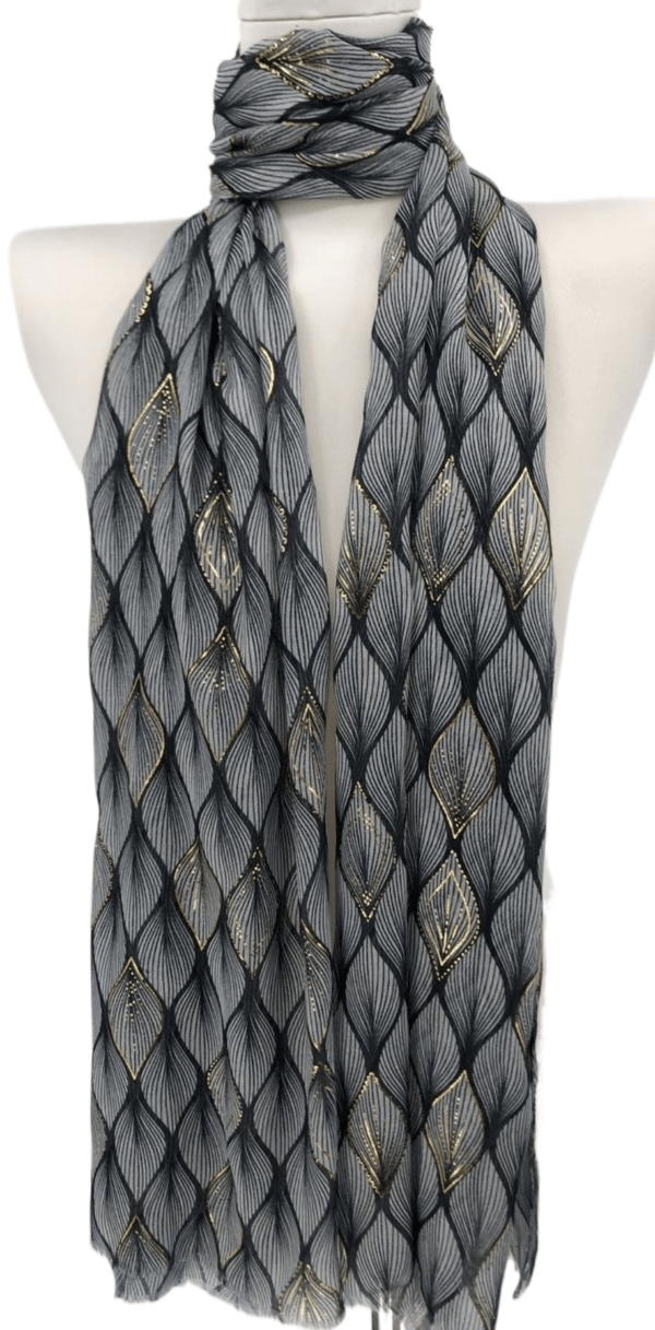 Y525- Foulard Feuilles détails dorés - noir - sans-taille