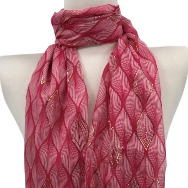 Y525- Foulard Feuilles détails dorés - fuchsia - sans-taille