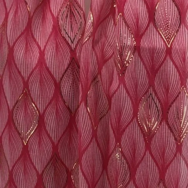 Y525- Foulard Feuilles détails dorés - fuchsia - sans-taille