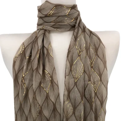 Y525- Foulard Feuilles détails dorés - taupe - sans-taille