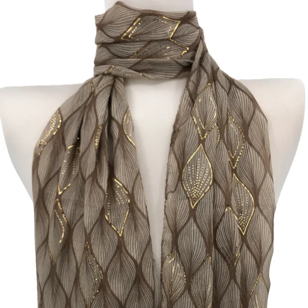 Y525- Foulard Feuilles détails dorés - taupe - sans-taille