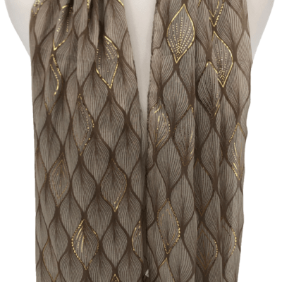 Y525- Foulard Feuilles détails dorés - taupe - sans-taille