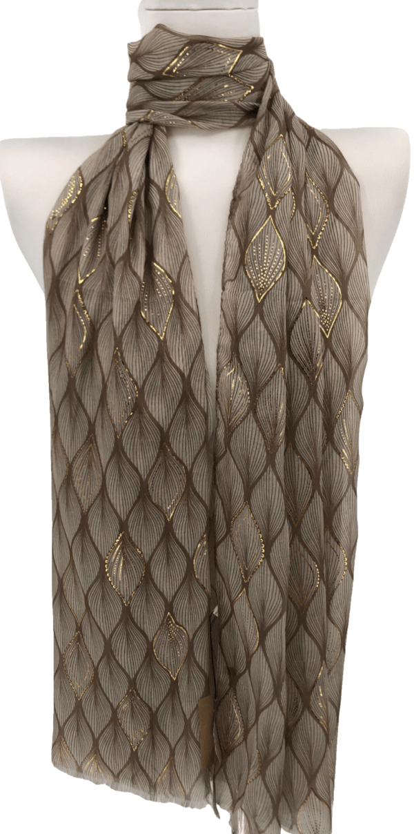 Y525- Foulard Feuilles détails dorés - taupe - sans-taille