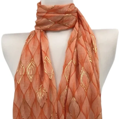 Y525- Foulard Feuilles détails dorés - orange - sans-taille