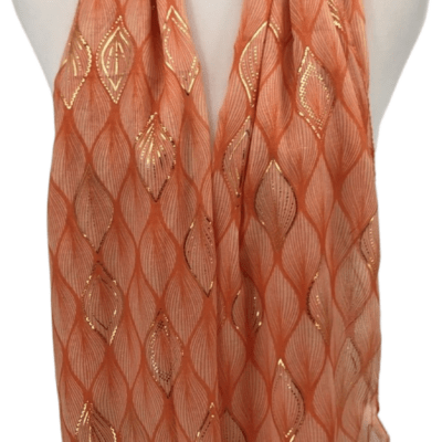 Y525- Foulard Feuilles détails dorés - orange - sans-taille