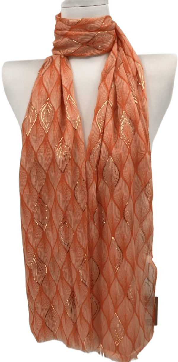Y525- Foulard Feuilles détails dorés - orange - sans-taille