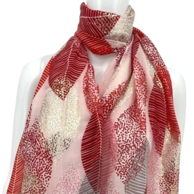 Y527- Foulard Grandes Feuilles doré - rouge - sans-taille