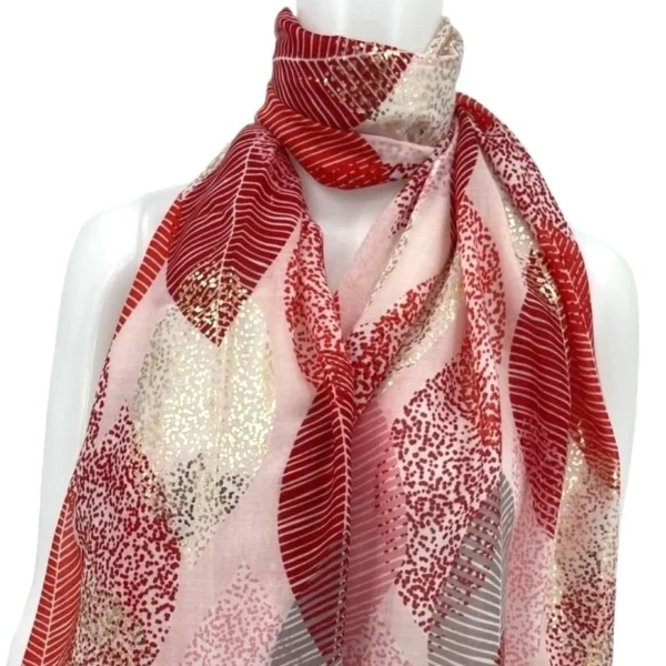 Y527- Foulard Grandes Feuilles doré - rouge - sans-taille