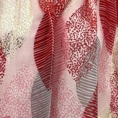 Y527- Foulard Grandes Feuilles doré - rouge - sans-taille