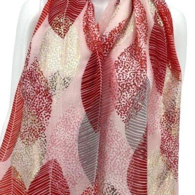 Y527- Foulard Grandes Feuilles doré - rouge - sans-taille
