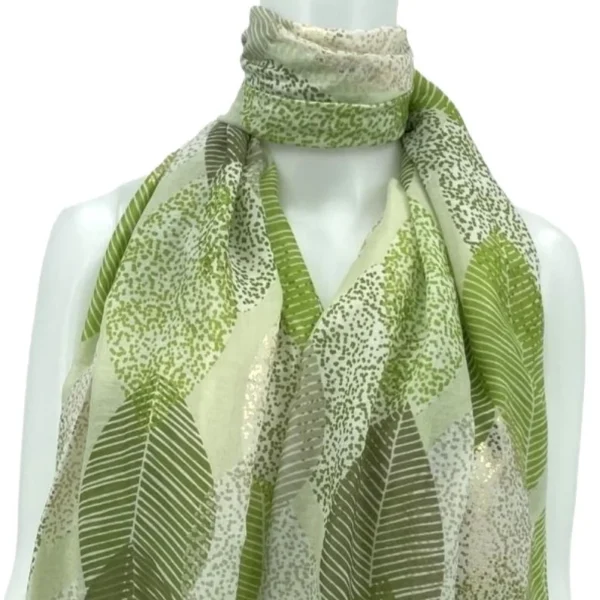 Y527- Foulard Grandes Feuilles doré - vert-anis - sans-taille