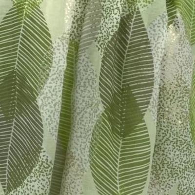 Y527- Foulard Grandes Feuilles doré - vert-anis - sans-taille