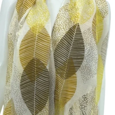 Y527- Foulard Grandes Feuilles doré - jaune - sans-taille