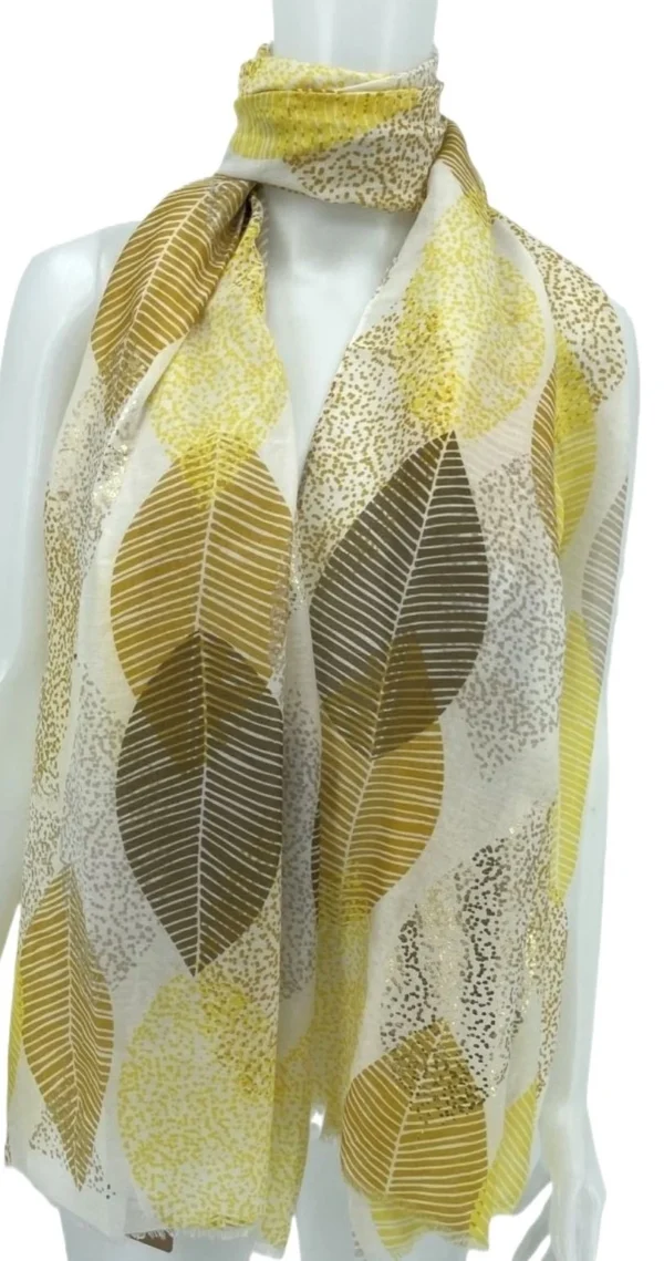 Y527- Foulard Grandes Feuilles doré - jaune - sans-taille