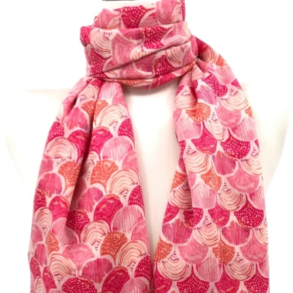 Y529- Foulard motif éventail - rose-bebe - sans-taille