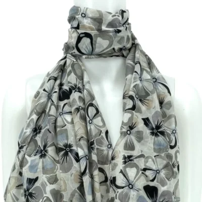 Y530- Foulard Fleurs à détails dorés - gris - sans-taille
