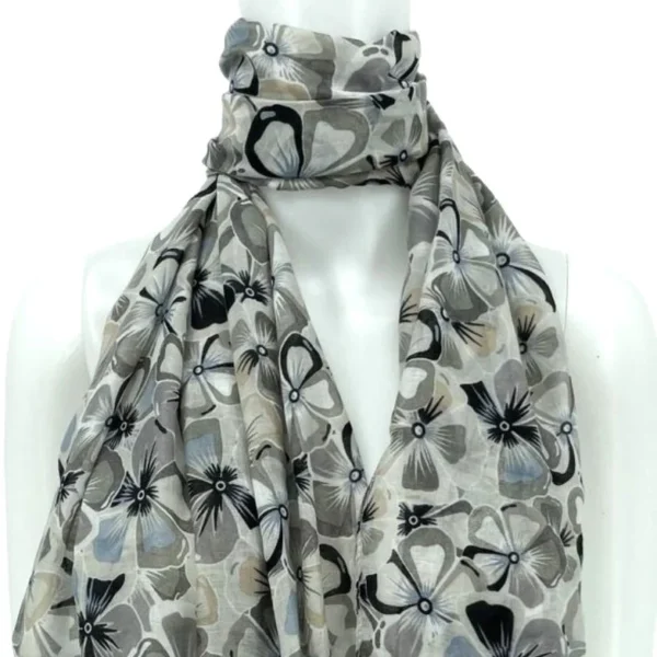 Y530- Foulard Fleurs à détails dorés - gris - sans-taille