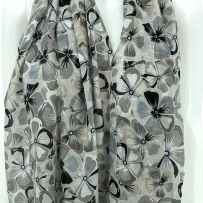 Y530- Foulard Fleurs à détails dorés - gris - sans-taille