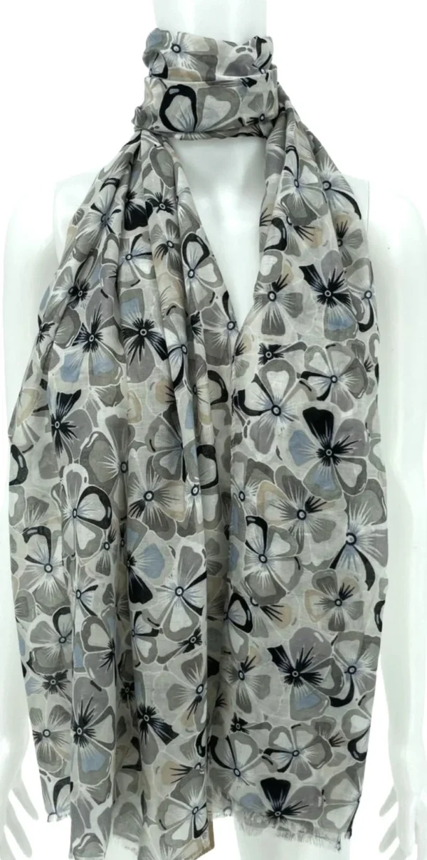 Y530- Foulard Fleurs à détails dorés - gris - sans-taille