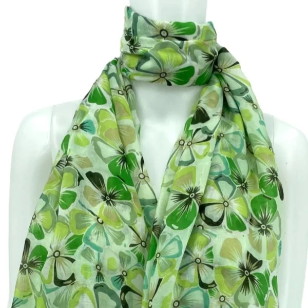 Y530- Foulard Fleurs à détails dorés - vert-anis - sans-taille
