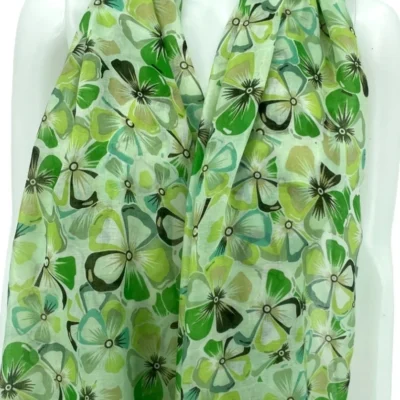 Y530- Foulard Fleurs à détails dorés - vert-anis - sans-taille