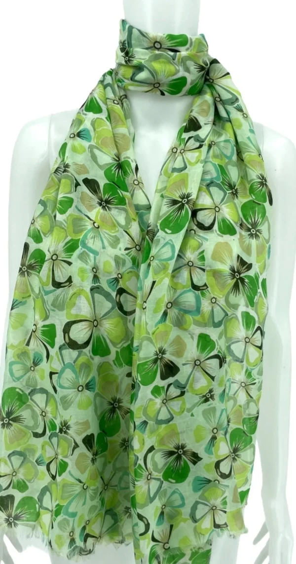 Y530- Foulard Fleurs à détails dorés - vert-anis - sans-taille