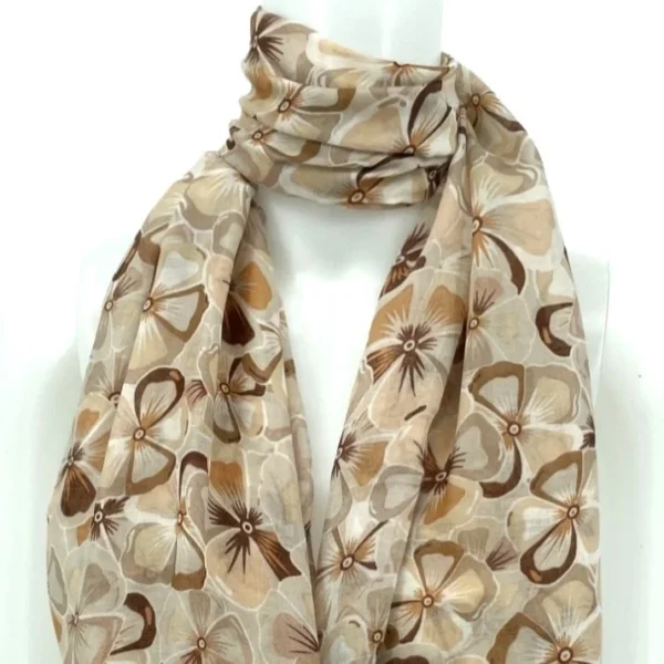 Y530- Foulard Fleurs à détails dorés - taupe - sans-taille