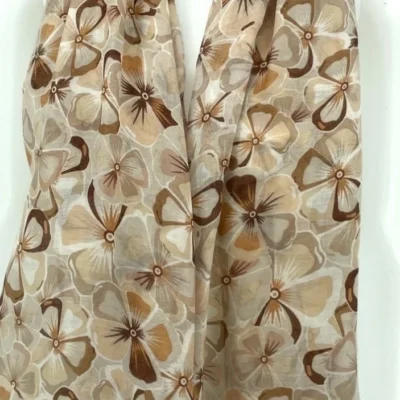 Y530- Foulard Fleurs à détails dorés - taupe - sans-taille