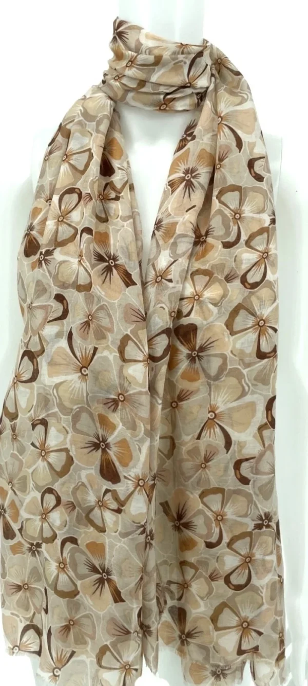 Y530- Foulard Fleurs à détails dorés - taupe - sans-taille