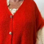 Gilet femme maille douce oversize col V - rouge - taille-unique-grande-taille