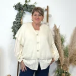 Gilet femme maille douce oversize col V - ecru - taille-unique-grande-taille