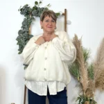 Gilet femme maille douce oversize col V - ecru - taille-unique-grande-taille