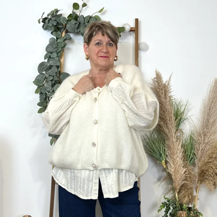 Gilet femme maille douce oversize col V - ecru - taille-unique-grande-taille