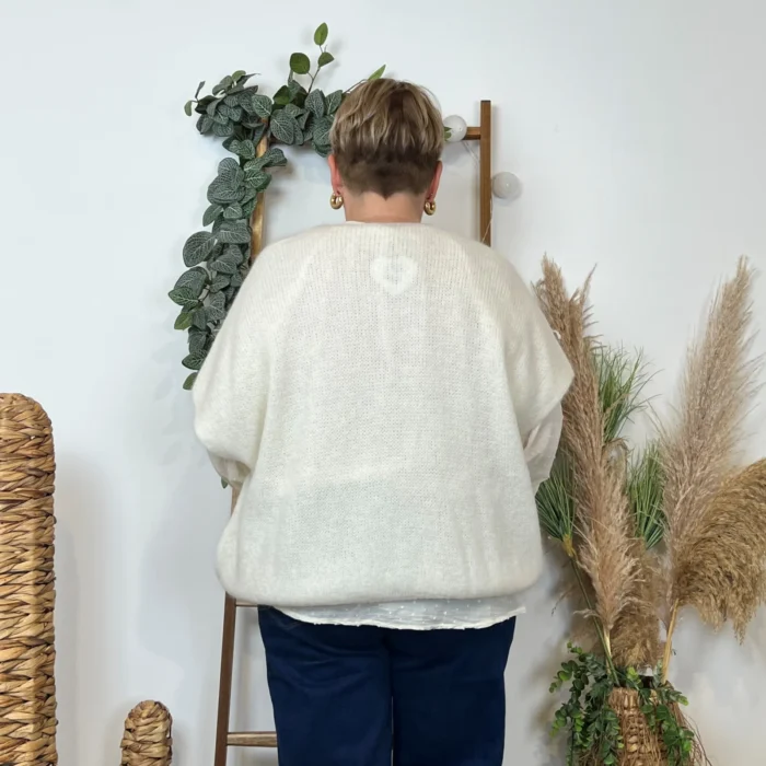 Gilet femme maille douce oversize col V - ecru - taille-unique-grande-taille