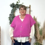 Gilet femme maille douce oversize col V - fuchsia - taille-unique-grande-taille