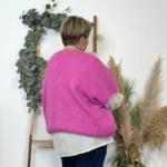 Gilet femme maille douce oversize col V - fuchsia - taille-unique-grande-taille