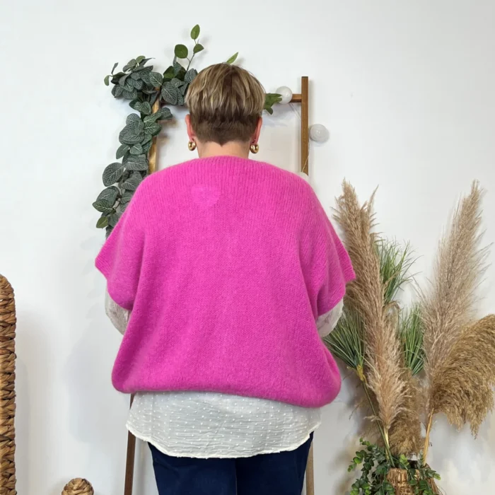 Gilet femme maille douce oversize col V - fuchsia - taille-unique-grande-taille